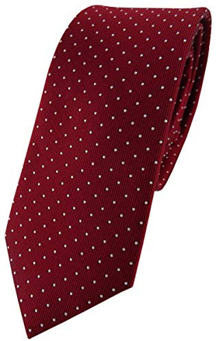 TigerTie schmale Seidenkrawatte in rot bordeaux silber gepunktet - Krawatte 100% Seide