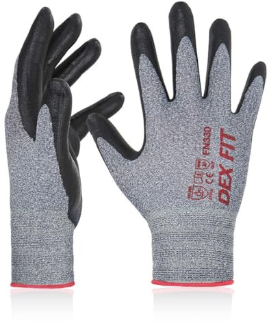 DEX FIT Nitrile Work Gloves FN330, 3D Comfort Stretch Fit, Firm Grip, Touchscreen, Thin & Lightweight, Breathable Foam Nitrile, Machine Washable; Grey, XXL, 12 Pairs