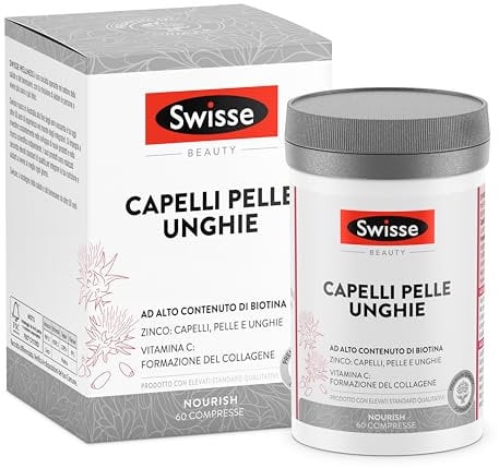SWISSE Capelli Pelle Unghie - Integratori per Capelli, Pelle e Unghie con Vitamina C Biotina Cardo Mariano, 60 Compresse - Zinco Integratore Capelli, Formazione Collagene e Unghie Sane - Made in Italy
