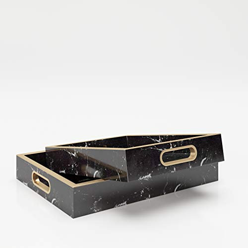 Playboy Vassoio/piatto decorativo, set di 2 pezzi, effetto marmo nero con accento oro, piatto, vassoio, set, marmo, design retrò, adatto a tutte le stanze della casa, decorativo, decorazione