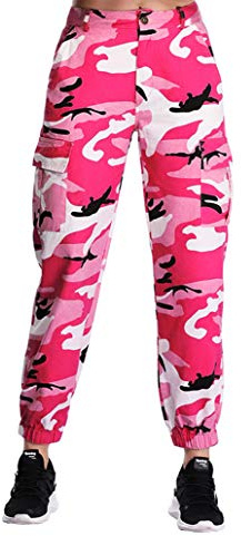 ZODLLS Damen Camo Hose Cargohose Cool Camouflage Pants Elastische Taille Casual Multi Outdoor Jogger Pants mit Tasche
