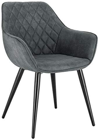 WOLTU Esszimmerstuhl 1 Stück Küchenstuhl Wohnzimmerstuhl Polsterstuhl Sessel, Armlehnstuhl mit Rückenlehne, für Esszimmer, Küche, Wohnzimmer, Stoffbezug, Metallbeine, Grau, BH231gr-1