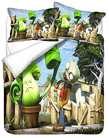 NICHIYO Plants vs. Zombies Bedding Set - Duvet Cover and Pillowcase, Microfiber, 3D Digital Print Three-Piece Bedding (17,Doubie 200 * 200cm)