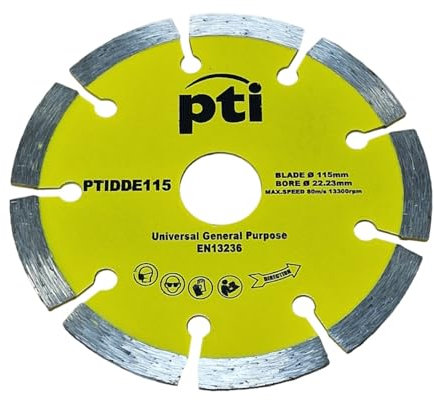 PTI Angle Grinder Discs - 115mm Diamond Metal Cutting Disc, Concrete, Stone, Wood, Tile & Brick Segmented Oscillating 4.5”, Bore:22.23mm