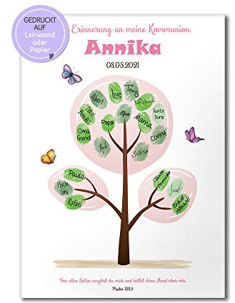 Feenstaub Personalisierbarer Fingerabdruck-Print mit Name und Spruch für Erstkommunion, Konfirmation, Firmung oder Jugendweihe, Baum, Alternative zum Gästebuch, Geschenkidee