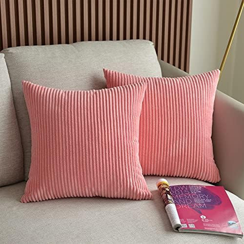 UPOPO 2er Set Kord Kissenbezug Dekorative Einfarbig Kissen Cord-Kissen Kissenhülle Kissenbezüge Dekokissen Zierkissen Sofakissen für Sofa Schlafzimmer Wohnzimmer mit Reißverschlüsse 55 X 55cm Rosa