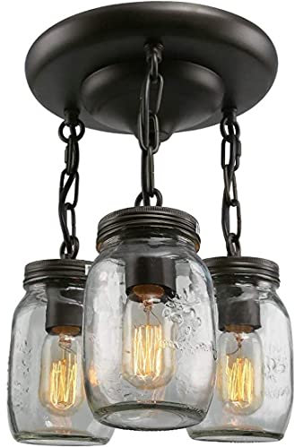 Mason jar Pendelleuchte Vintage Esstisch Leuchte, LED Esszimmer-lampe Deckenlampe Industrial schwarz LOFT, Hängelampe Rustikal Glas, küchenlampe Retro, Flur Treppe Balkon Decke Beleuchtung (3-flammig)