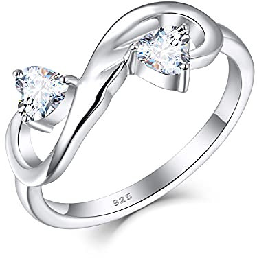 Starchenie Unendlichkeit Ring, 925 Sterling Silber Doppelherz Zirkonia Verlobungsring für Damen