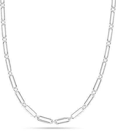 LeCalla Links 925 Sterling Silver Italian 4.6mm Paperclip Chain Necklace for Women 18 Inches