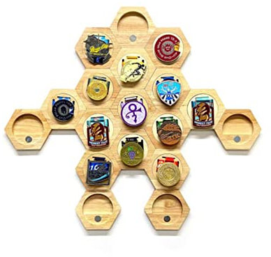 ROUOHUD Wabenkombinations-Medaillenständer, Fotorahmen Echtholz Bilderrahmen, Ständer sechseckig Holz Medaillenständer Puzzle Waben Home Wanddekoration (Color:18pcs)