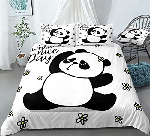 FANSU Kinder Bettwäsche-Set Mikrofaser Bettwäsche Set - Panda Drucken Bettbezug mit Reißverschluss Schließung + Kissenbezug (135x200cm(2pcs),Blume)