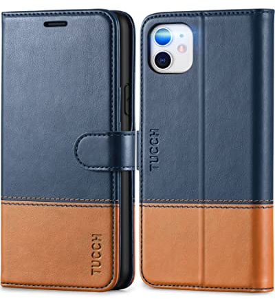 TUCCH Flip Case for iPhone 11 (6.1), Magnetic PU Leather Wallet Stand Folio Book Cover with [RFID Blocking][Credit Card Holders][Shockproof TPU][Kickstand] Compatible with iPhone 11, Blue&Brown