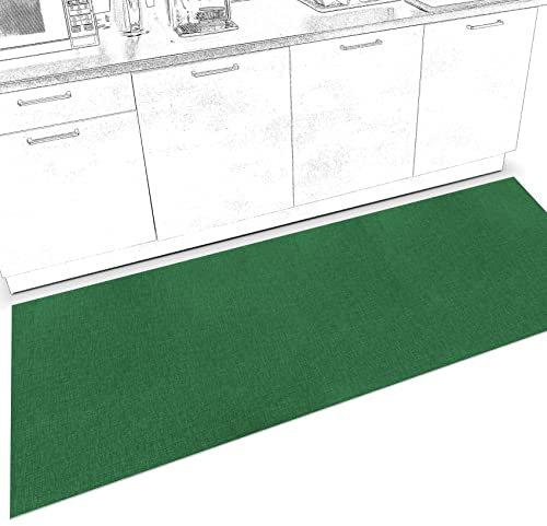 ANRO Küchenläufer Küchenteppich rutschfest Teppich Läufer Teppich Küche Läufer Flur Küchenmatte Flurläufer Textiloptik Uni Grün Abwaschbar 120 x 67cm