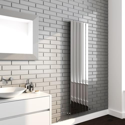 Luna Chrome Flat Panel Designer Radiator Vertical High Heat Output Central Heating - 450mm (w) x 1800mm (h) - 2931 BTUs