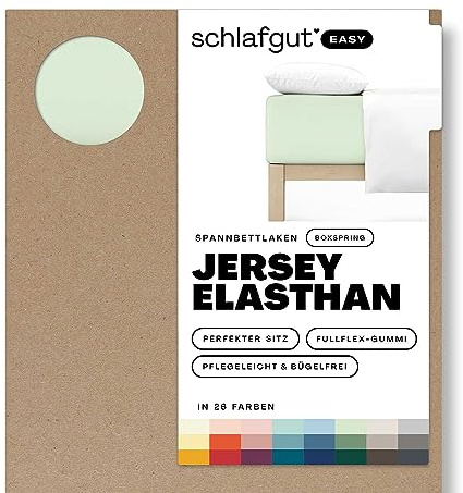 Schlafgut Easy Jersey Elasthan Boxspring Spannbettlaken 140x200 bis 160x220 Green Light, Spannbetttuch aus superweicher Baumwolle mit Elasthan | Bettlaken, Spannbetttuch 160x200, 160x220 cm, Grün, Boxspringbett, bis 40 cm Steg, Baumwolle Elasthan