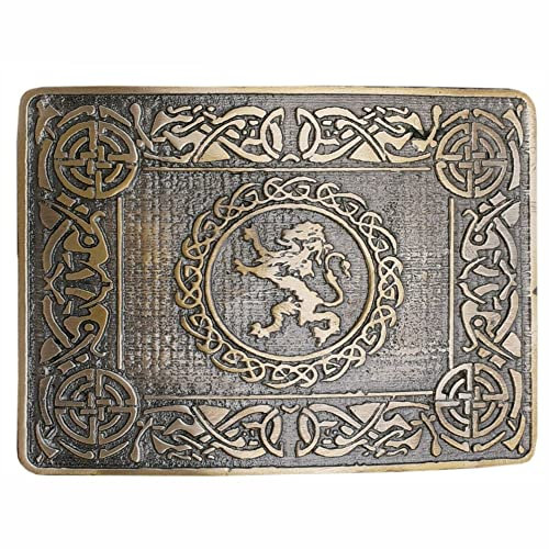 Herren-Kilt-Gürtel mit Schnalle, Antik-Metallic, keltischer Löwe, Rampant-Gürtel, Schnallen, Chrom-Finish, verschiedene Ausführungen erhältlich, Antikes Finish