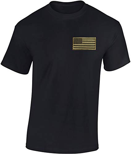Baddery Herren T-Shirt - „USA Flagge Stick Patch“ | Stars and Stripes Shirt für Herren & Damen - Amerika Fahne