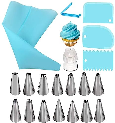 CUHZA Sac A Poche Professionali e Riutilizzabili – Miglior sac a Poche in 100% Silicone Alimentare Extra Resistente per Decorazioni Torte Dolci – Set Pasticceria con 14 Beccucci e 3 Spatole