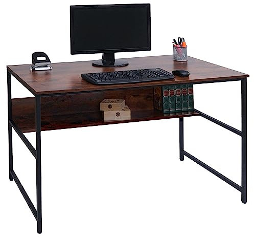 Schreibtisch HWC-K80, Bürotisch Computertisch Arbeitstisch Ablage, Metall MDF 120x60cm - braun