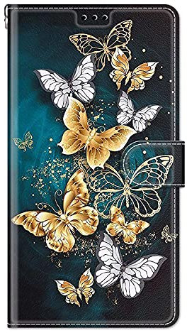 Wuhaizher Nokia G42 Case - Shockproof Leather Flip Wallet Phone Case with Magnetic Stand, Card Holder, Gold Butterfly