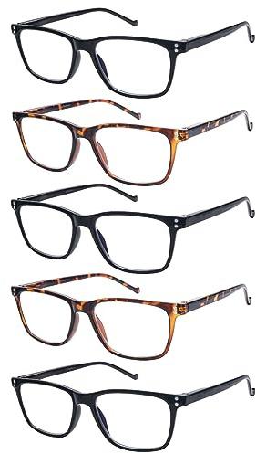 ZONLON 5 Pack Stylish Reading Glasses for Men Women Blue Light Blocking Lightweight Computer Readers with Spring Hinges