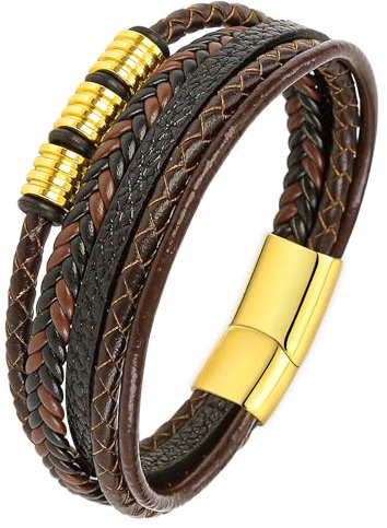 Mochity Lederarmband Herren, Herren Armband Edelstahl, Viking Herrenarmband, Schwarz Armbänder Für Männer, Männer Geschenke (F)