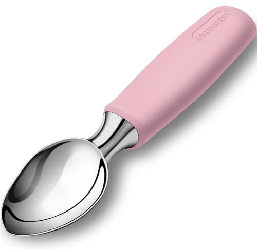 Urbanstrive Ice Cream Scoop Stainless Steel, Ice Cream Scooper Professional Large Ice Cream Scoops With Non-Slip Rubber Handle, Ice Cream Spade for Cookie Dough, Gelato, Sorbet, Melon, Pink