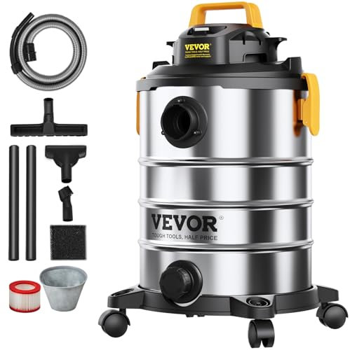 VEVOR Aspiradora de Acero Inoxidable en seco y húmedo, 8 galones de 6 Picos HP para aspiradora húmeda/Seca, Potente succión con función de soplador con Accesorio Boquilla de Hendidura 2 en 1, pequeña