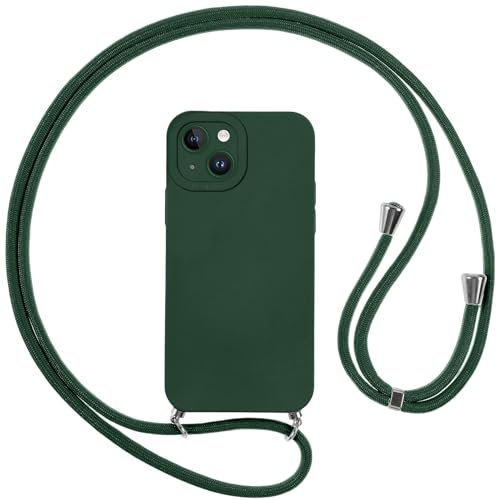 Vauki Funda para iPhone 13 con Cuerda, Carcasa Silicona AntiChoque con Correa, Case con Ajustable Colgante Collar Suave Cuello para iPhone 13, Cordón-Verde
