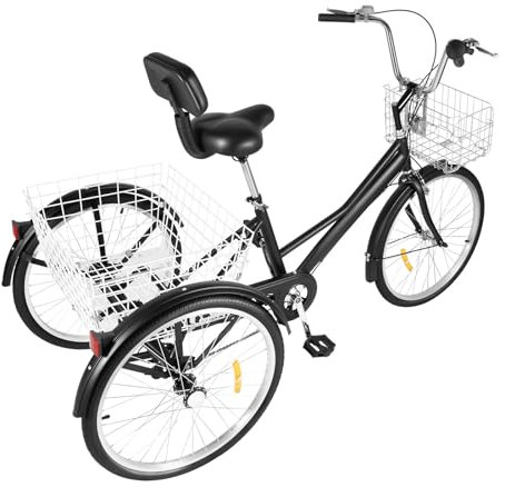Vielrosse 24Inch Adult Tricycle, 7 Speed Adjustable Cruiser Trike Bicycle, 3 Wheel Cargo Bike with Basket & 120kg Cap for Men Women Seniors