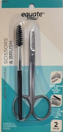 Scissors and Brush - Brow Thinning - Precision Handcrafted - Surgical Stainless Steel - Thinning Blade - Larger Finger Holes - Eyebrow Brush