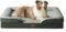 Bedsure Large Dog Bed - Washable Orthopedic Dog Sofa with Removable Flannel Cover, Waterproof Pillow, U-Shape Bolster, Dark Green Square Pet Bed, 97x71x16cm