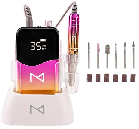 M Mase- Taladro de uñas profesional, sin núcleo, 2 en 1 (oro rosa) | 35000 RPM, eléctrico, inalámbrico, pantalla HD, taladro de uñas eléctrico para uso profesional y doméstico
