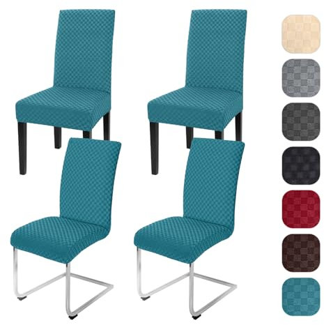 Yugarlibi Jacquard Stuhlhussen 4er Set Stretch Stuhlhussen Schwingstuhl Elastische Moderne Stuhlbezug Abnehmbarer Waschbarer Stühle Schutz für Küche Restaurant Bar Hotel Bankett (Pfauenblau, 4 Stück)