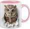 Trendation - 3D Eule Tasse Geschenk Kaffee-Becher Geschenkidee Für Eulen-Liebhaber (Rosa)