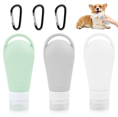 tubo de comida para perros, 3 rellenos, tubo 90 ml, mosquetón incluido, botellas de viaje de silicona para agua