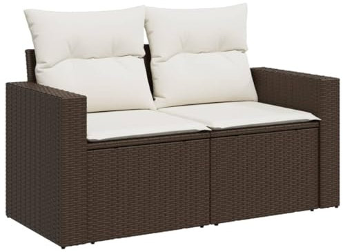 vidaXL Gartensofa 2-Sitzer, Outdoor Sofa mit abnehmbarem waschbarem Bezug, Gartenstuhl mit dick gepolsterten Kissen, Gartenmöbel Terrassenmöbel, Braun Poly Rattan