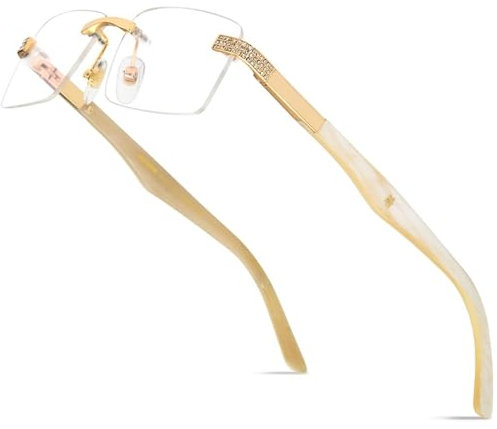 MUTYNE Brille für Herren, quadratisch, luxuriös, Diamanten, üppig, randlos, Brillengestell, Damen, Weiß, Einheitsgröße
