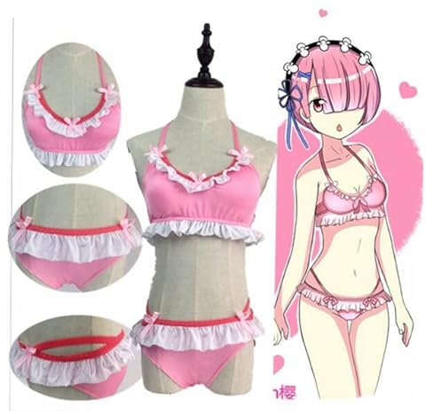 HBYLEE-Wig for cosplay Anime Re Zero Kara Hajimeru Isekai Seikatsu REM RAM Swimsuit Swimwear Bikini Lolita Cosplay Costume/Pink Blue Short Fashion Wig XL Red Costume