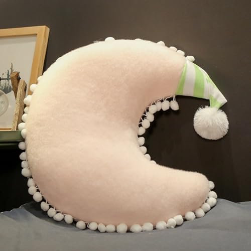 Viusneun Zierkissen, Kuschlig Flauschig Dekokissen Fotografie Requisiten Kissen Krone Mond Wolken Pentagramm Liebe Sofa Schlafkissen für Zimmer Hausdekoration (Rosa Mond 40×25 cm)