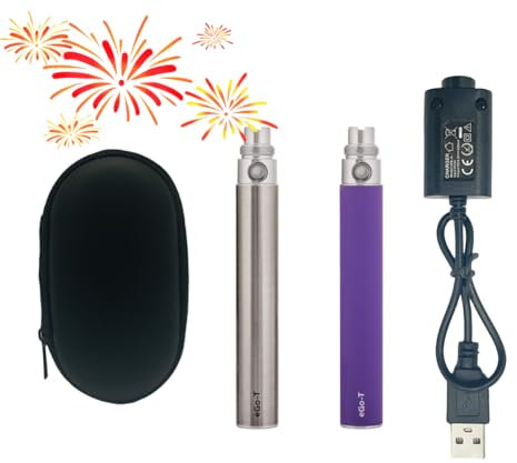 High Power 1100mAh eGo T vape battery-Adequate capacity 510 thread vaper pen eGo-T batteries-Recharging E-cig battery-2 packs E-Shisha - Includes vapes charger (Nicotine Free)