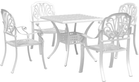 vidaXL Garten Essgruppe 5-TLG., Gartentisch mit Schirmloch, Sitzgruppe für Garten Terrasse, Gartengarnitur Gartenmöbel, Industrieller Stil, Weiß Aluminiumguss