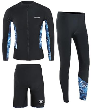 Men's Wetsuit, 3-Piece Set UV Protection surf Suit, Long Sleeve Summer Sporty Elastic Diving Suit, Split Swimsuit for surf Snorkeling Kayak Drysuits（Long Sleeve, Shorts, Leggings）