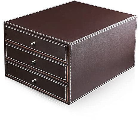 Guoyoocc Schubladenbox,Bürobox mit 3 Schüben,Ablageboxen,Ordner a4 Breit,Schubladenbox Pappe,PU-Leder Chubladenbox zur Dokumentenablage,Stehsammler,Briefablag,für Bürobedarf