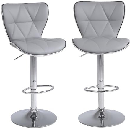 Chummaven Moderne Barhocker 2er Set Höhenverstellbare Barstühle mit Rückenlehne und Fußstütze 360° Drehstühle Tresenhocker aus PU-Leder und Metall für Hausbar Küche Esszimmer Grau