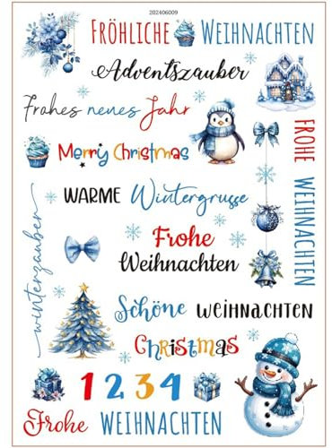 NZDFH Kerzentattoos Weihnachten, Rub on Sticker, Kerzendekoration Ultraleichter Wasseraufkleber Sticker Personalisiert Weihnachten Deko Schriftzug Aufkleber, Weihnachtsbaum und Schneemann
