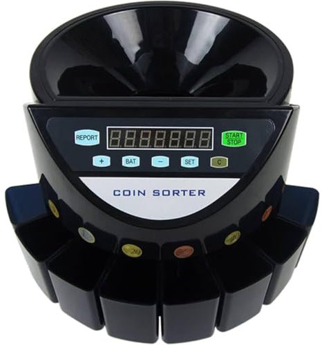 XDLYWUZIQ Münzzähler, Automatische Elektronische Münzzählmaschine, 300–500 Münzen/Min Stapel Münzzähl- Und Sortiergerät Für Schule, Geschäft, Bank, Gewerbe,Black
