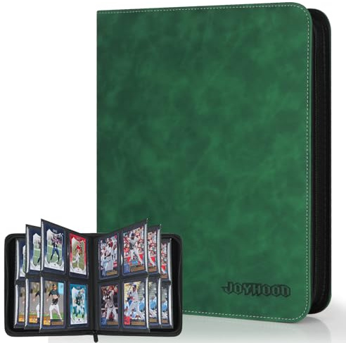 JoyHood Top Loader Binder - 4 Slot Trading Cards Collection Album with Sleeves - Holds 112 Top Loaders, Top Loader Storage Holder for Sports Card, Dark Green