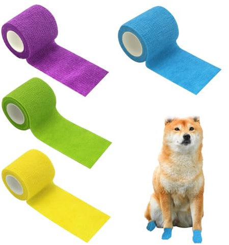 Benda,4 Pezzi Vet Wrap Pet Bendaggio Autoadesivo,Pet Bende Coesive,Bendaggio Autoadesivo per Animali Domestici,Gatti Autoadesiva Benda,Elastica,Bendaggi Autoadesivi per Gatti,Cani,Polsi,Caviglie