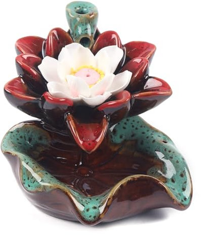 RjcdOPL Rückfluss-Räucherstäbchenhalter, kreative Lotusform, Aromatherapie, Heimdekoration, für Büro, Wohnzimmer, Meditationsraum